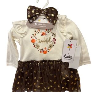 NWT! Baby Starters Thankful Dress 3 piece Set - Cream and Brown